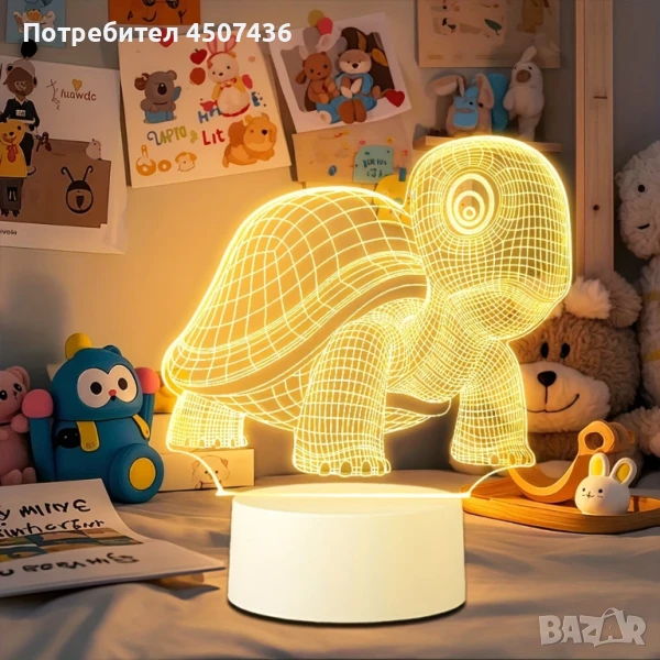  Холограмна 3D LED лампа-Костенурка , снимка 1