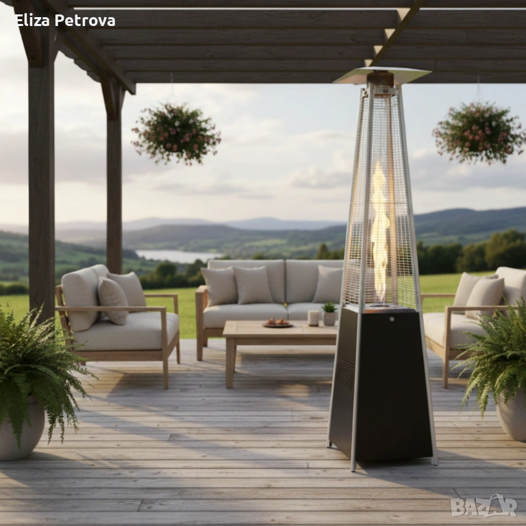 Газов отоплител-чадър 13 kW, 227 см – външен газов отоплител с калъф и защити + маймунка , готов за , снимка 1