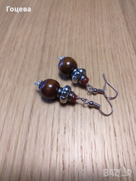 Бохемски обеци в стил Антик от дърво и сребристи орнаменти от новата ни Бохо колекция, снимка 1