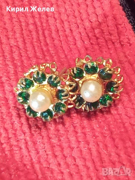 СТАРИННИ БРОНЗОВИ ФИЛИГРАННИ ПОЗЛАТЕНИ СКЪПОЦЕННИ АР ДЕКО ПЕРЛЕНИ ОБЕЦИ с ФАСЕТ КАМЪНИ ПЕРИДОТ 24426, снимка 1