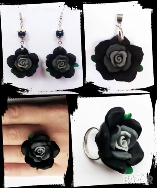 Комплект бижута със сребро 925, Ръчна изрботка, черен цвят , снимка 1
