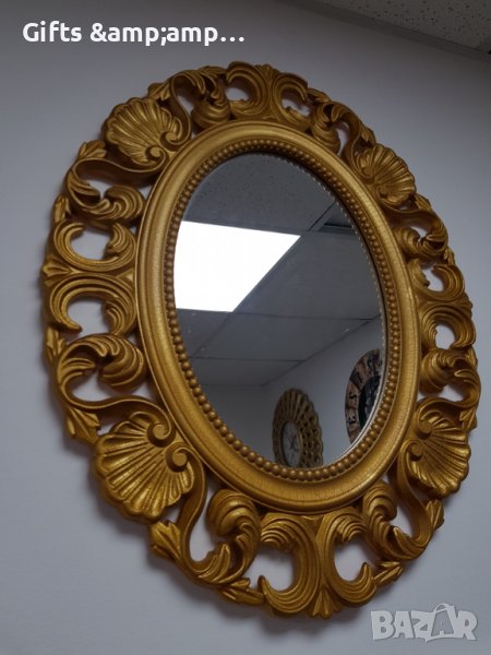 Стенно огледало с рамка от полирезин в златно, снимка 1