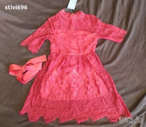 ДЕТСКА РОКЛЯ ДАНТЕЛА   Червена - 3 год. Ново, снимка 1