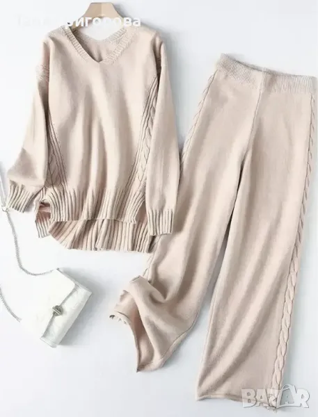 Зимен плетен комплект в бежово , снимка 1