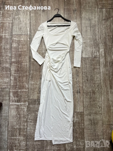  Нова парти коктейлна официална бяла еластична дълга рокля рязана в талията с цепка , снимка 1