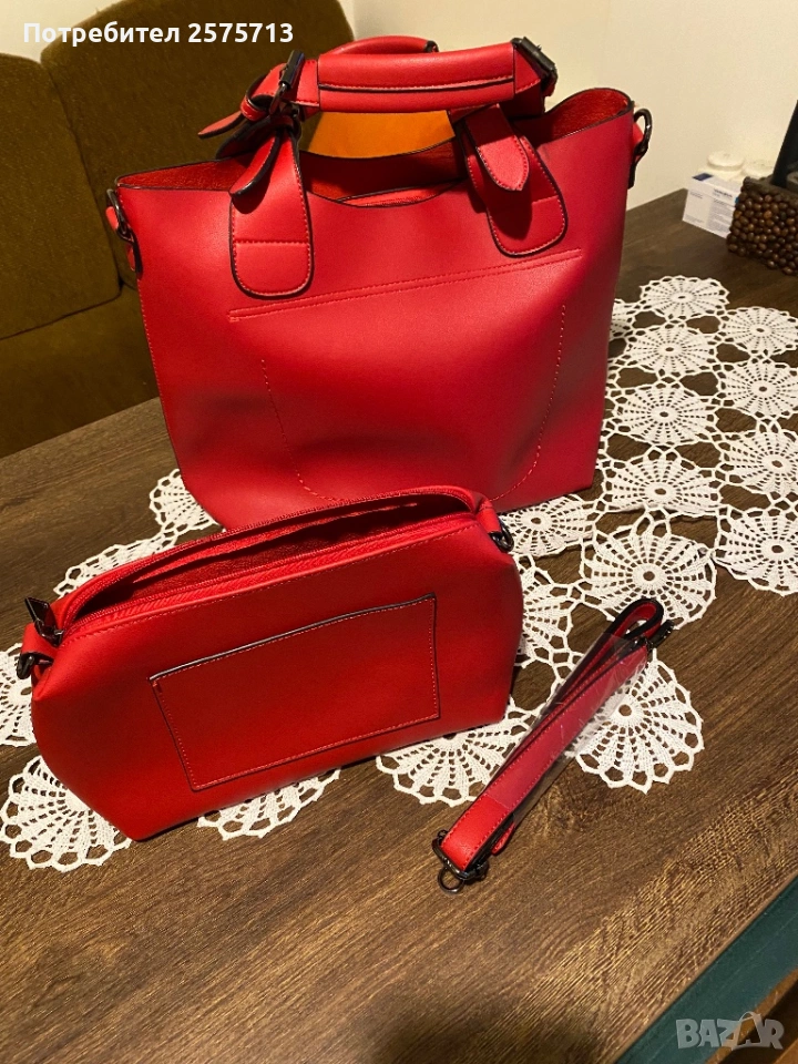 Голяма червена чанта с несер, снимка 1