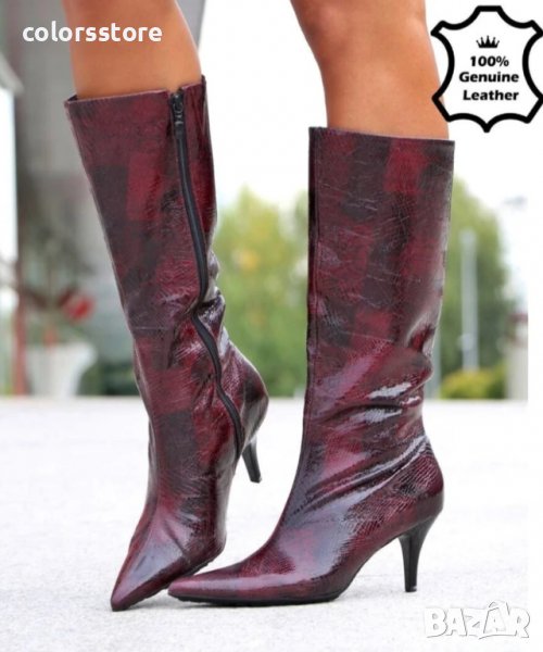 Ботуши на ток - бордо ЕСТЕСТВЕН лак - 310081, снимка 1