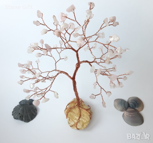Дръвче Розов кварц, Идея сватба, Подарък камък на сърцето, Дърво на любовта, Подарък за кума, снимка 1