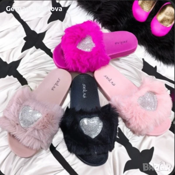 💕 Сладки дамски чехли с пух и романтично сърчице – нежност във всяка стъпка, снимка 1