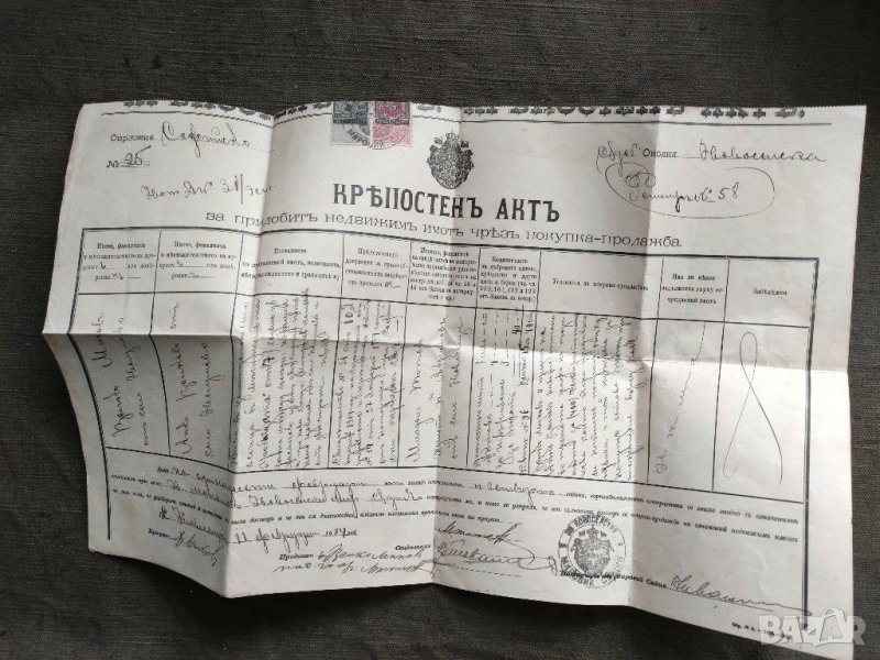 Продавам стар крепостен акт от 1904 г. Софийско Новоселци, снимка 1