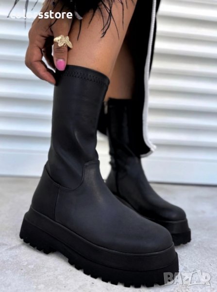 Равни боти - черна кожа с черно ходило - NBS1, снимка 1