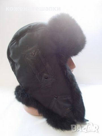 Заешка ушанка черен косъм,лукс-55, снимка 6 - Шапки - 30979664