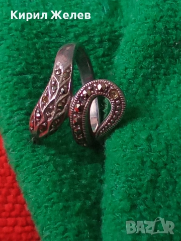 ЗМИЕВИДЕН МАРКОВ МАРКАЗИТЕН СРЕБЪРЕН ПРЪСТЕН СРЕБРО 925 с БЛЕСТЯЩИ ФАСЕТИРАНИ МАРКАЗИТИ 47472, снимка 14 - Пръстени - 50489040