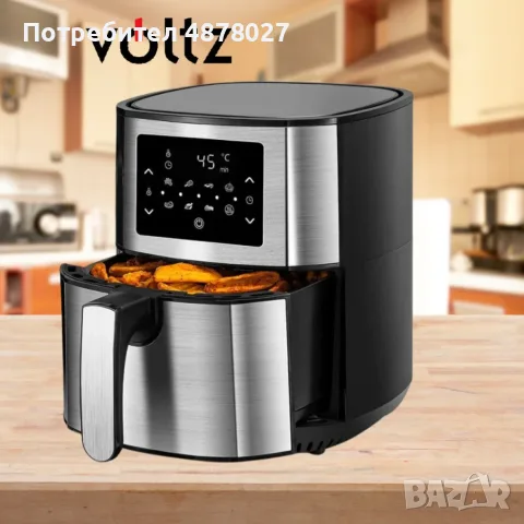 Фритюрник AirFry er Voltz OV51980M, 1400W, 5.5л., Горещ въздух, Таймер, до 200°C, Сив, 2 ГОДИНИ ГАРА, снимка 3 - Фритюрници - 55753561