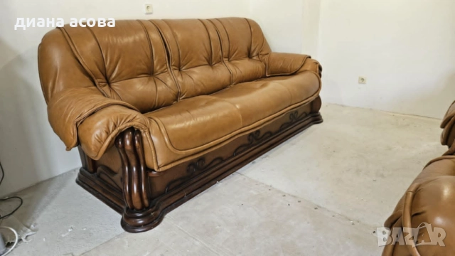 естествена кожа -телешки бокс и орнаменти от масивно дърво , снимка 2 - Дивани и мека мебел - 51497275