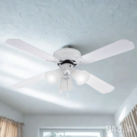 Таванен вентилатор с осветление Muhler MCF4262W N – 107 см, 4 перки, 3xE27, 55W, MDF, снимка 4 - Други стоки за дома - 52105764