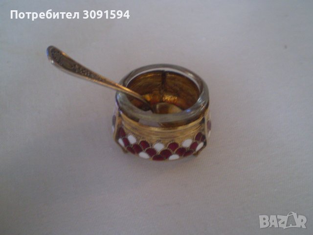 СССР горчичник съд за хайвер емайл позлата със мелхио, снимка 9 - Антикварни и старинни предмети - 37866357