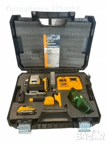 Лазерен 3D -  360 градуса нивелир с 2 батерии 12V 3 AH, 3 лъча, снимка 3 - Други машини и части - 47780003