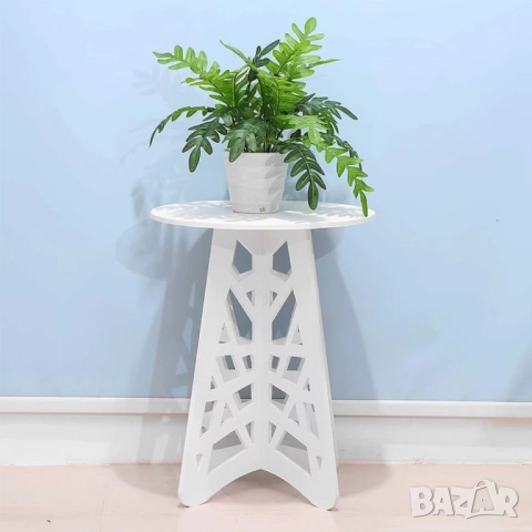 Стилна кръгла холна маса с ажурни крака – Бял елегантен акцент за всяко пространство, снимка 4 - Други стоки за дома - 52004193
