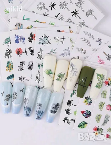 24 бр Палма палми хаваи тропически татос слайдер ваденки водни стикери за нокти маникюр, снимка 6 - Продукти за маникюр - 49876463