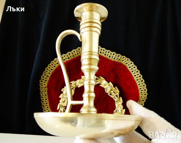Бронзов свещник с дръжка 15 см. , снимка 5 - Антикварни и старинни предмети - 53010368