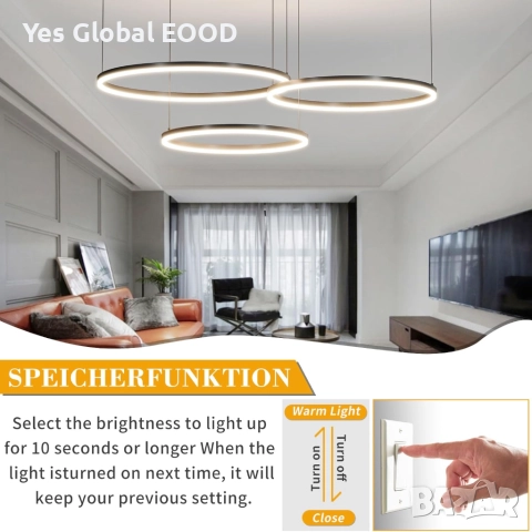 Mikeru черен LED полилей 40/60/80см димируем с функция памет, снимка 7 - Лед осветление - 51996118