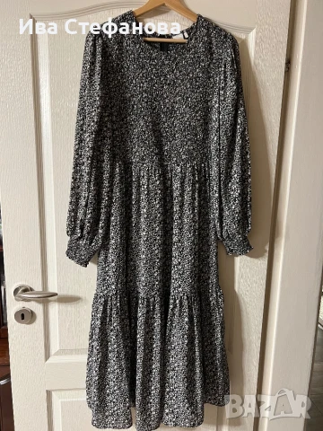 Нова елегантна ежедневна за маратонки черно бяла свободна кройка волни буфан ръкав флорален принт 