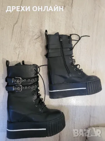 Черни боти на платформа , снимка 4 - Дамски боти - 48898879