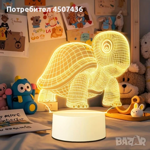  Холограмна 3D LED лампа-Костенурка 