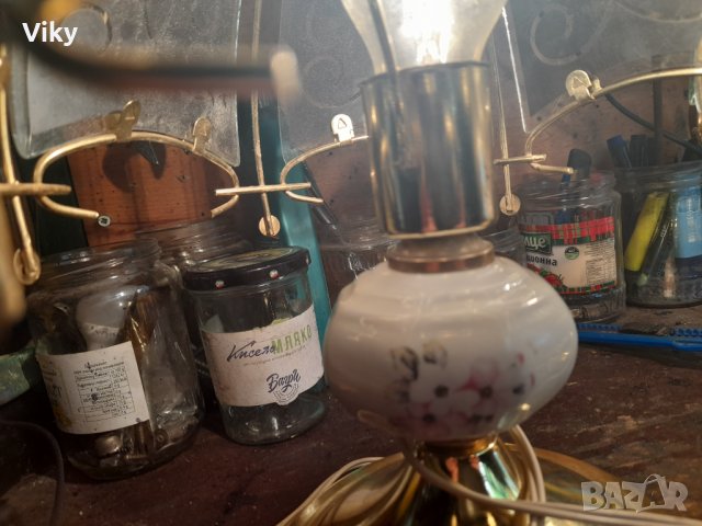 Порцеланови руски съветски нощни лампи с витраж трипозиционни уникат, снимка 4 - Колекции - 42299075