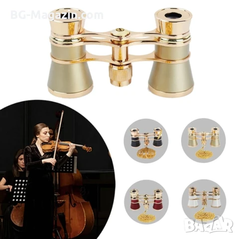 Луксозен театрален бинокъл 3×25 черен с верижка за театър опера концерти балет подарък реквизит, снимка 6 - Други ценни предмети - 50931293