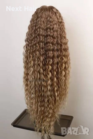 Омбре къдрици 80 см - кафява перука с реалистичен път 13x4x1, снимка 7 - Аксесоари за коса - 52878649
