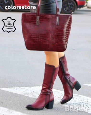 Ботуши на ток - бордо ЕСТЕСТВЕНА кожа - 713, снимка 3 - Дамски ботуши - 36314815