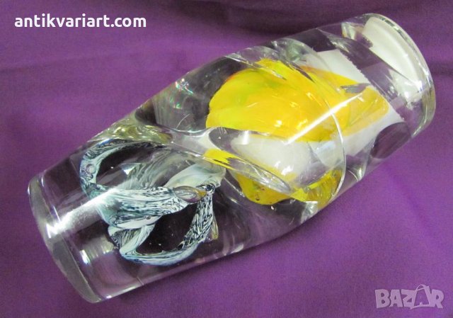 Винтич Кристално Стъкло Тежка Масивна Ваза Бохемия, снимка 3 - Антикварни и старинни предмети - 31871717