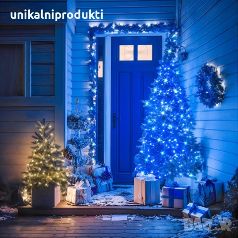 Коледни LED лампички 10м 100 диода снежно синя светлина 8 програми, снимка 2 - Декорация за дома - 52261697
