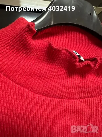 Червена дамска плетена рокля с дълъг ръкав , снимка 2 - Рокли - 47826093