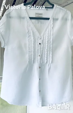 Бяла ленена блуза-риза CHRISTIAN BERG, снимка 10 - Ризи - 49875455