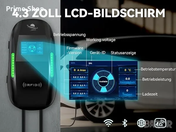 11kW зарядна станция, 3-фазна, WiFi, Type 2, 6м кабел, 2х RFID карти за достъп, LEISHENG ENERGY, снимка 8 - Аксесоари и консумативи - 56121251