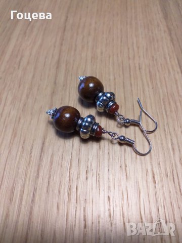 Бохемски обеци в стил Антик от дърво и сребристи орнаменти от новата ни Бохо колекция, снимка 1