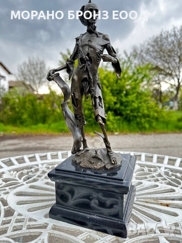 Уникална бронзова статуетка „Скелет със свитък“ (31.5 см, 3.7 кг) – Подпис H. Leinberger – Печат Par