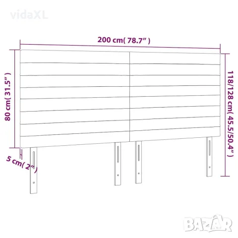 vidaXL Табла за легло, черна, 200x5x118/128 см, плат, снимка 8 - Тоалетки - 56146626