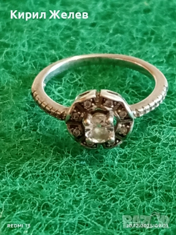Арт деко винтидж стил сребърен пръстен с осмоъгълен ореол цирконий 43550