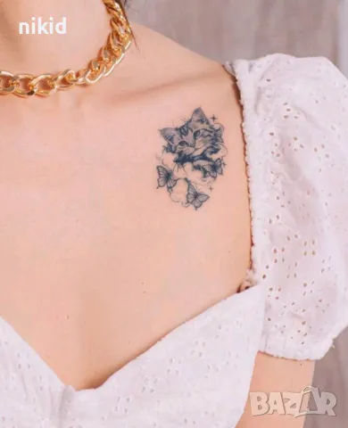 3D Сладко коте котенце с пеперуди временна татуировка татос татус Tattoo, снимка 3 - Други - 49294045