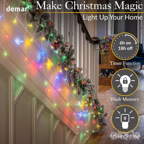 Коледни лампички CHRISTOW Висящи ледени висулки, 480 многоцветни светодиода, 15 м, снимка 5 - Декорация за дома - 51743593