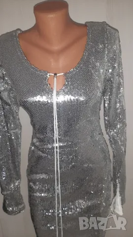Нова сребриста рокля с пайети , снимка 4 - Рокли - 49204066