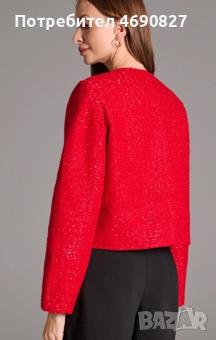 Дамско сако тип туид, червено – ново, XL, снимка 4 - Сака - 52884572
