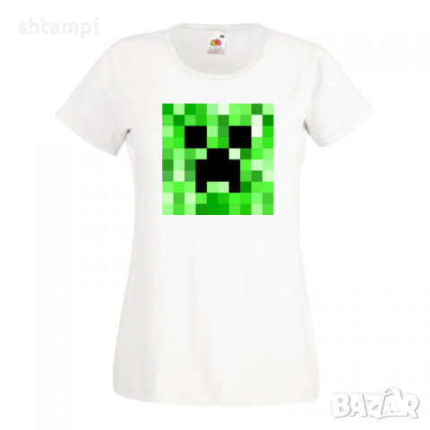 Дамска тениска Creeper Face 2 майнкрафт Minecraft,Игра,Забавление,подарък,Изненада,Рожден Ден.