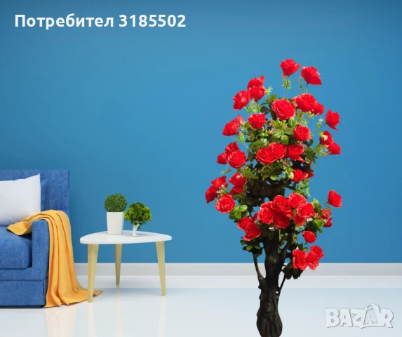 Изкуствено дръвче с червени рози ,1.70 м, снимка 3 - Изкуствени цветя - 51227371