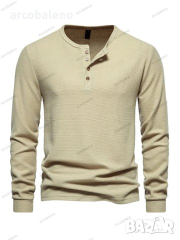 Мъжка тениска с дълги ръкави и четири копчета с гофрирано деколте, 6цвята , снимка 10 - Тениски - 42784166