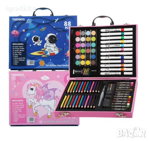Луксозни комплекти за момче и момиче с 88 бр. рисуване и оцветяване с метална рамка и закопчалки
